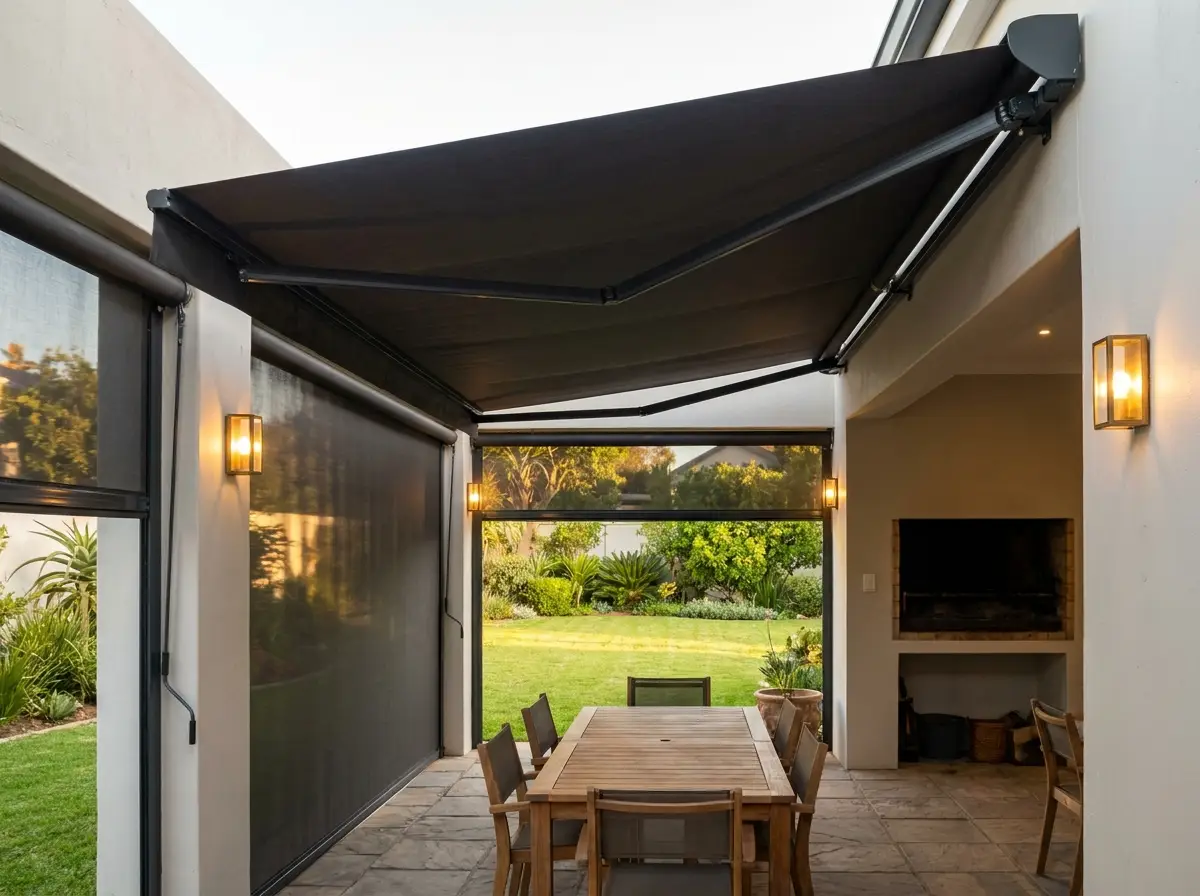 Fold-arm awning shading a patio at an Eldoraigne property